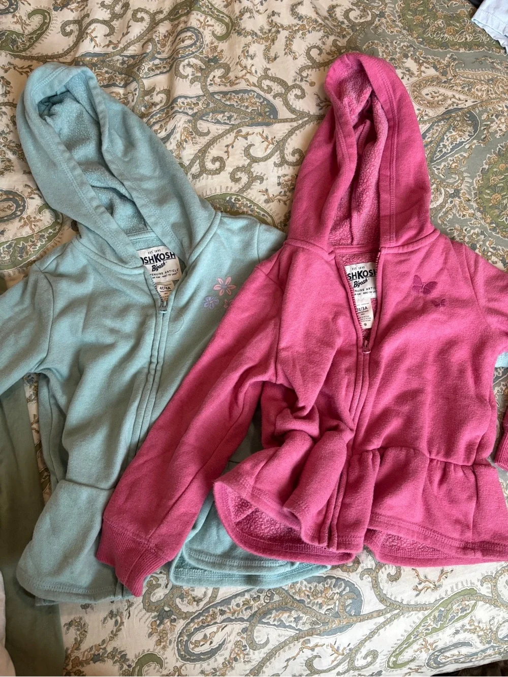OshKosh B'gosh Girls' Hooded Fleece Jackets - Pink and Light Blue 4t 3t bundle